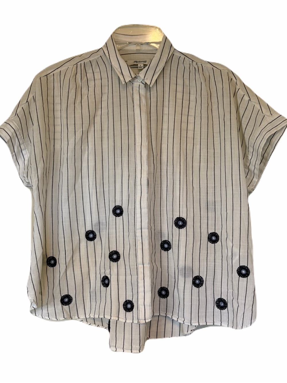 Madewell Hilltop Embroidered Navy and White Striped Button Up Shirt size small
